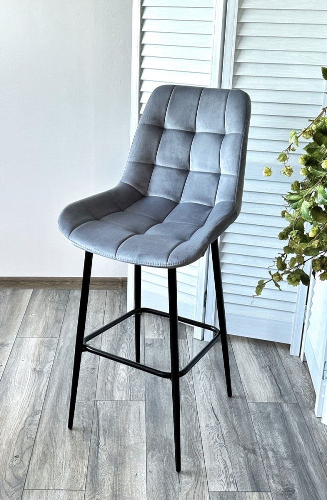 Товар Барный стул ХОФМАН, цвет H-14 Серый, велюр / черный каркас М-City MC63172