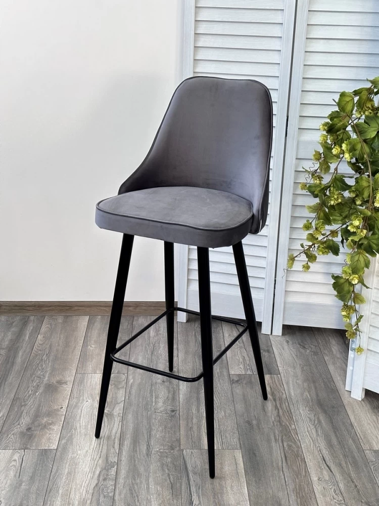 Товар Барный стул NEPAL-BAR СЕРЫЙ #27, велюр/ черный каркас (H=78cm) М-City MC63285